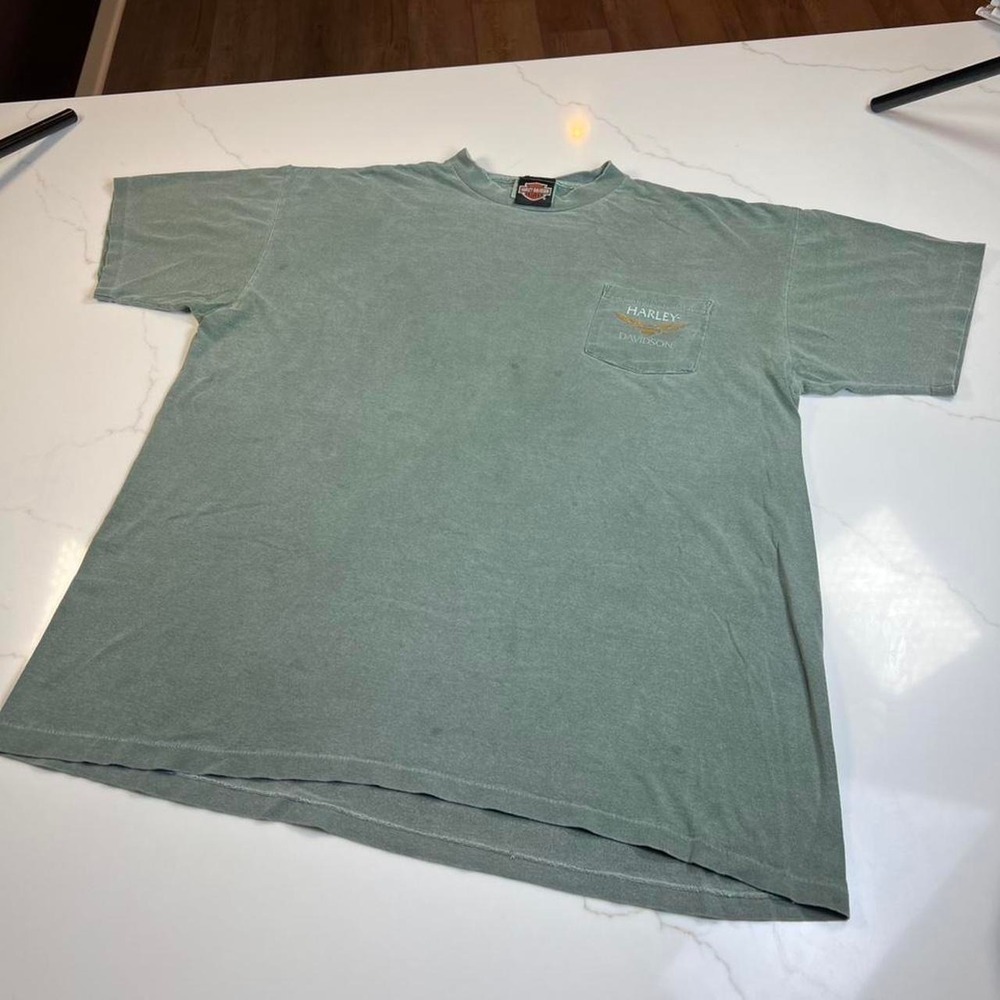 Harley Davidson T-Shirt Mens XL Green Nashville 90s Graphic Pocket Tee Vintage